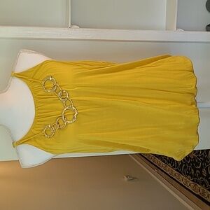BCBGMaxAzria Yellow Knit Bubble Hem Sleeveless Blouse Flowy Bejewelled Size S